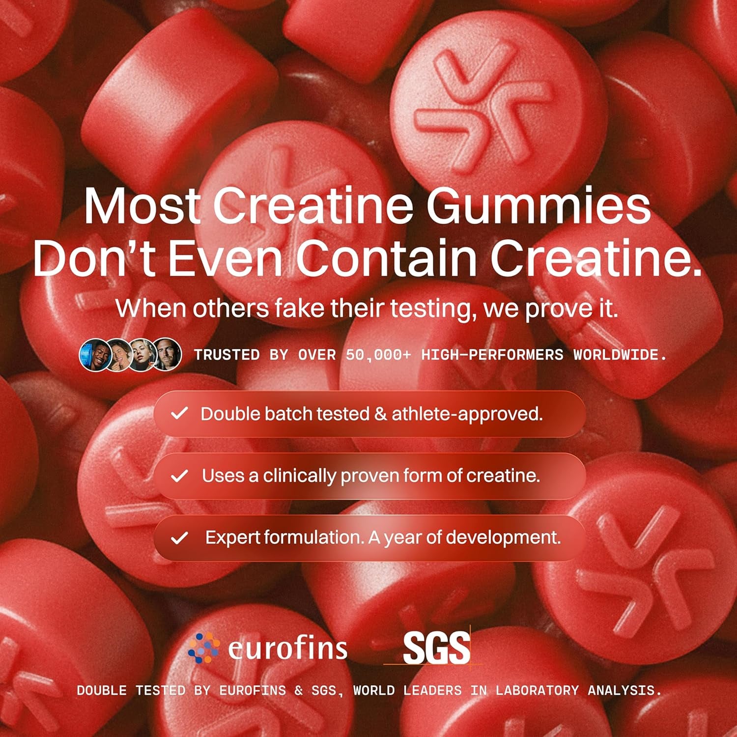 Creatine Monohydrate Gummies 5000Mg – 90 Vegan Sugar-Free Gummies, Lab Tested with COA, Pre-Workout & Muscle Recovery for Men & Women, 1 Month Supply