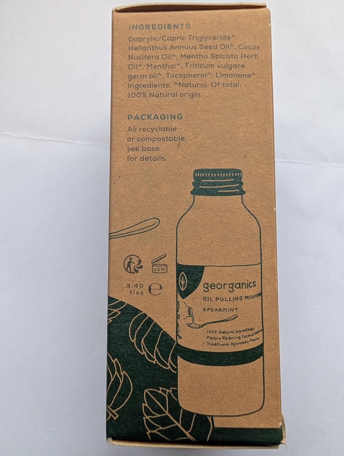 Whitening Oil Pulling Mouthwash - Spearmint - Plaque-Reducing Coconut Oil Blend - 100% Natural Ingredients - SLS, Glycerine & Fluoride Free - Cosmos Organic, Vegan & Cruelty-Free - 100Ml