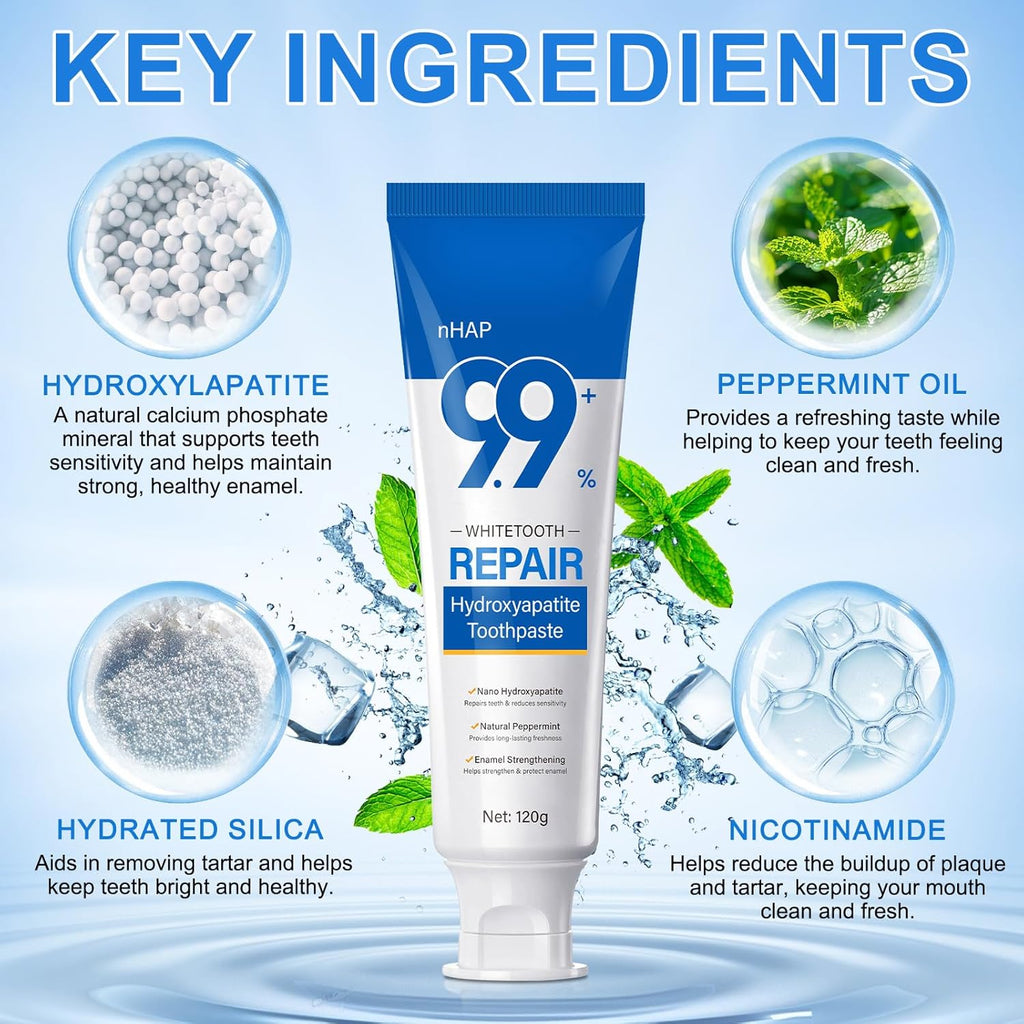 2PCS 9.9% Nano Hydroxyapatite Toothpaste, Fluoride Free Remineralizing & Enamel Repair Toothpaste, Gentle Whitening for Sensitive Teeth, Fresh Mint Flavor, Daily Oral Care & Tooth Strengthening