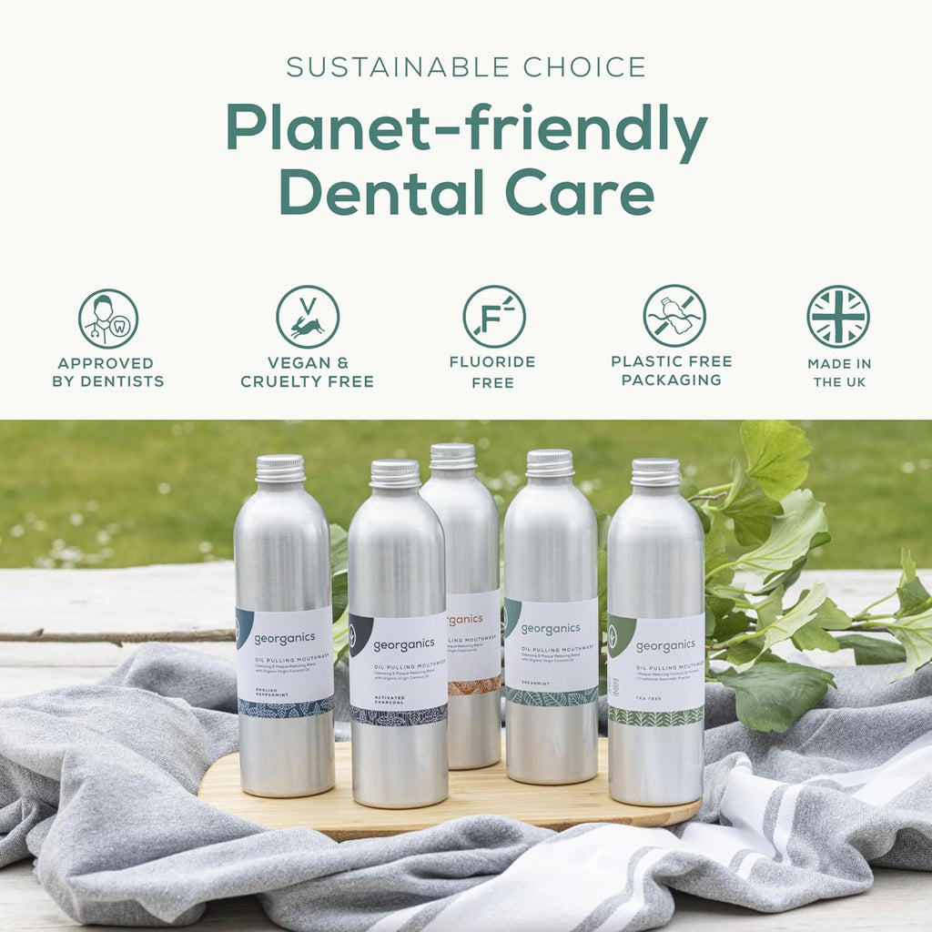 Whitening Oil Pulling Mouthwash - Spearmint - Plaque-Reducing Coconut Oil Blend - 100% Natural Ingredients - SLS, Glycerine & Fluoride Free - Cosmos Organic, Vegan & Cruelty-Free - 100Ml
