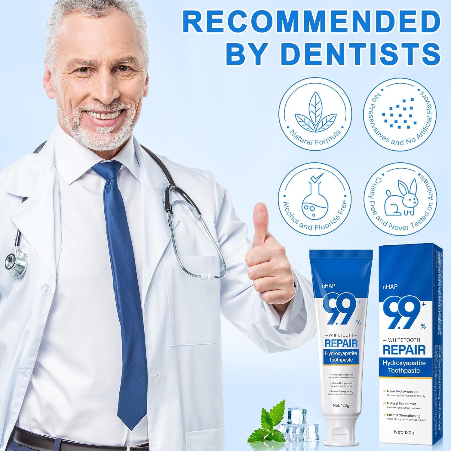 2PCS 9.9% Nano Hydroxyapatite Toothpaste, Fluoride Free Remineralizing & Enamel Repair Toothpaste, Gentle Whitening for Sensitive Teeth, Fresh Mint Flavor, Daily Oral Care & Tooth Strengthening