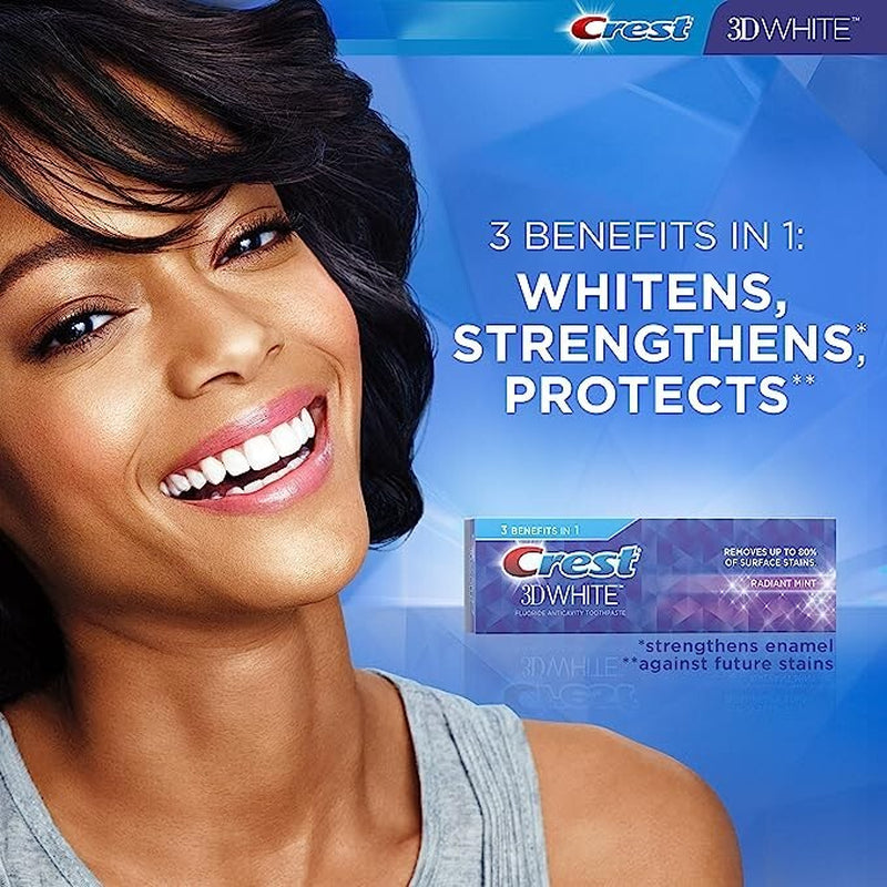 Crest 3D White Fluoride Anticavity Toothpaste, Radiant Mint | 99 G X Pack of 2
