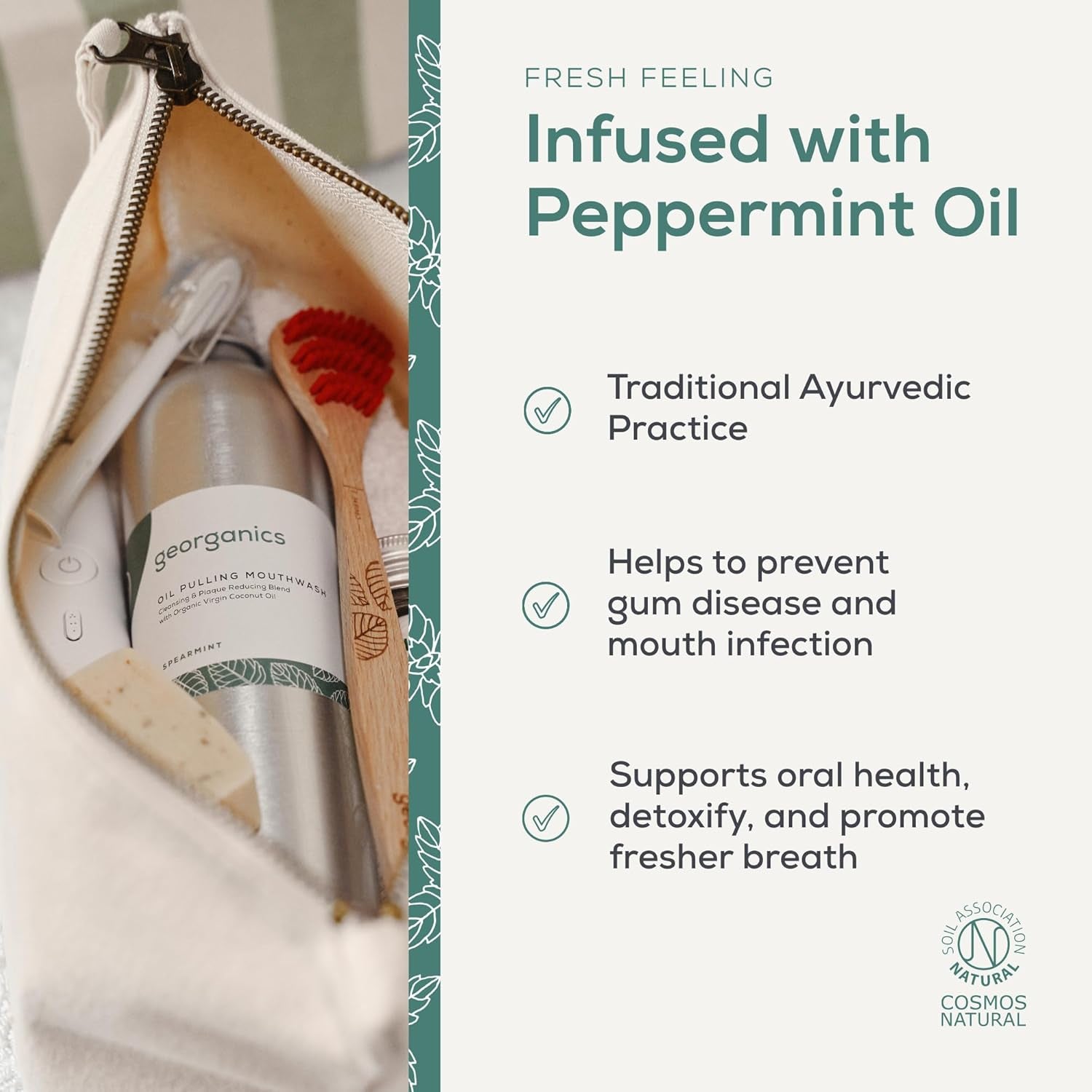 Whitening Oil Pulling Mouthwash - Spearmint - Plaque-Reducing Coconut Oil Blend - 100% Natural Ingredients - SLS, Glycerine & Fluoride Free - Cosmos Organic, Vegan & Cruelty-Free - 100Ml