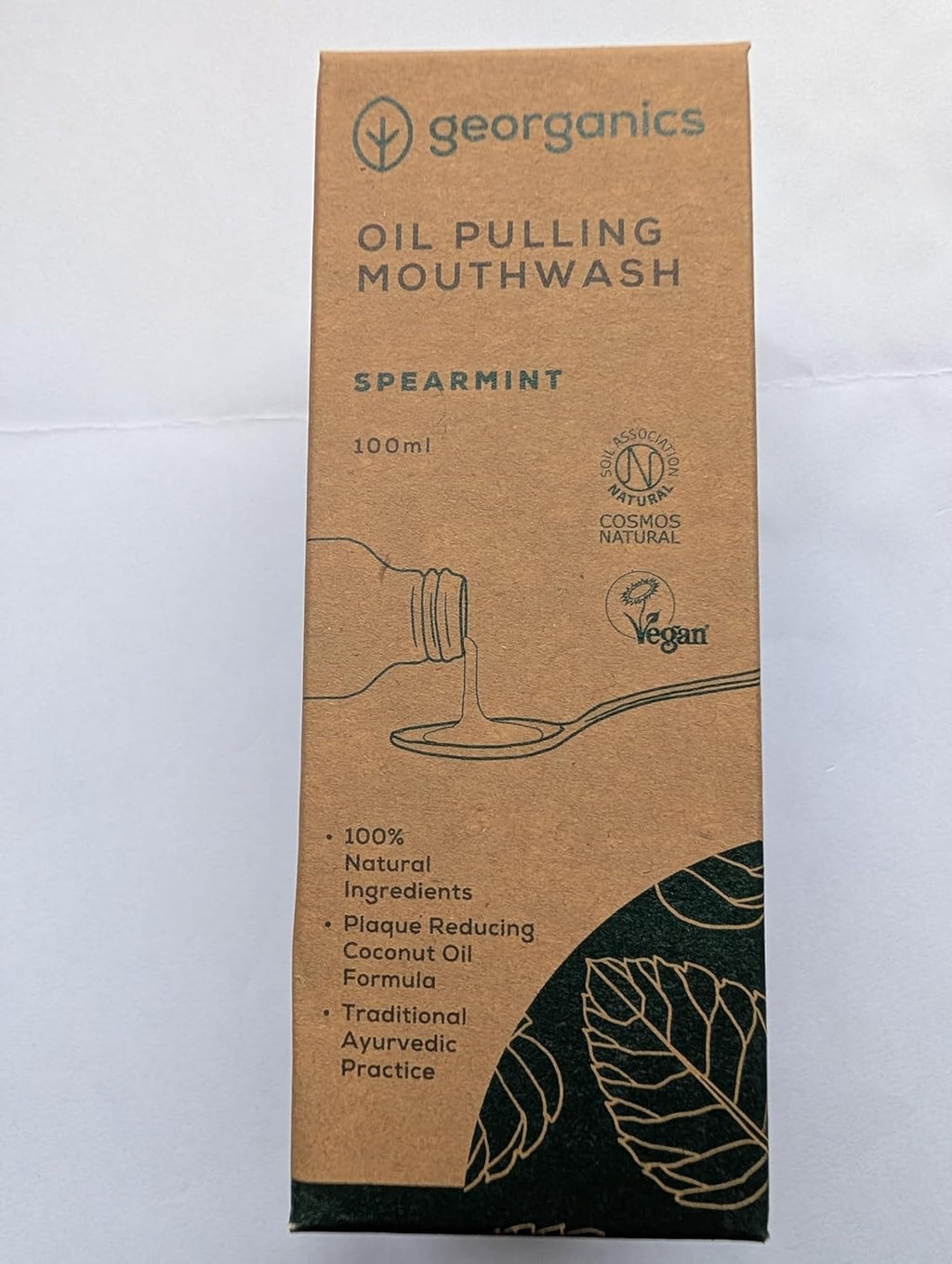 Whitening Oil Pulling Mouthwash - Spearmint - Plaque-Reducing Coconut Oil Blend - 100% Natural Ingredients - SLS, Glycerine & Fluoride Free - Cosmos Organic, Vegan & Cruelty-Free - 100Ml