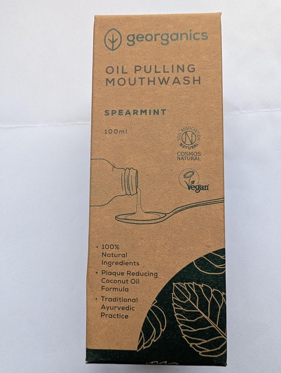 Whitening Oil Pulling Mouthwash - Spearmint - Plaque-Reducing Coconut Oil Blend - 100% Natural Ingredients - SLS, Glycerine & Fluoride Free - Cosmos Organic, Vegan & Cruelty-Free - 100Ml