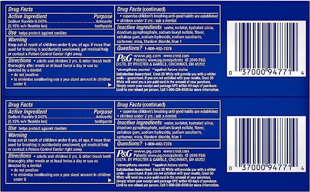 Crest 3D White Fluoride Anticavity Toothpaste, Radiant Mint | 99 G X Pack of 2