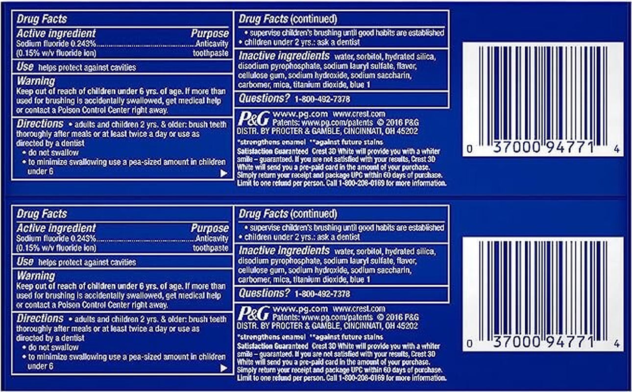 Crest 3D White Fluoride Anticavity Toothpaste, Radiant Mint | 99 G X Pack of 2