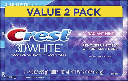 Crest 3D White Fluoride Anticavity Toothpaste, Radiant Mint | 99 G X Pack of 2
