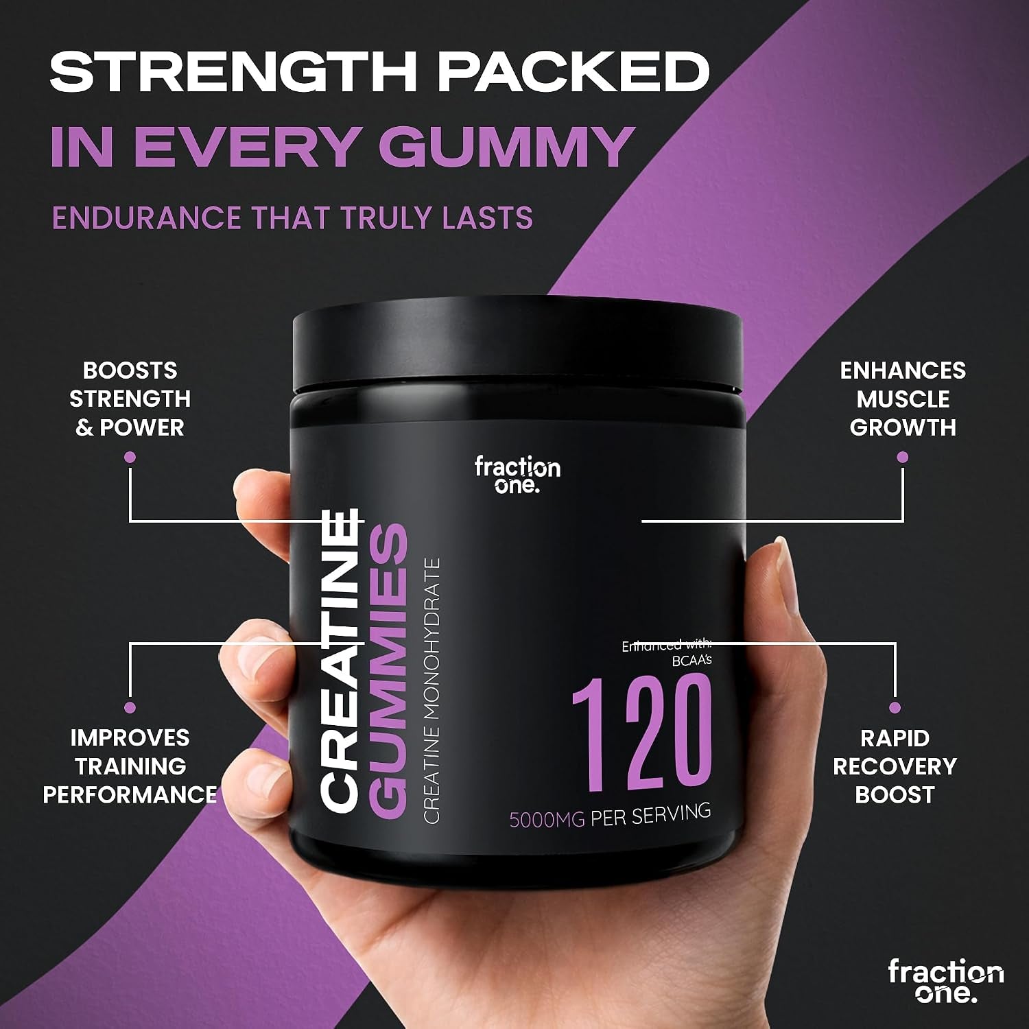 Creatine Monohydrate 120 Gummies – Lab Verified, UK 3Rd Party Tested, 40 Days Supply - 5000Mg with Bcaa’S per Serving, Pre-Workout Support, Muscle Recovery, Gym Supplement for Men/Women
